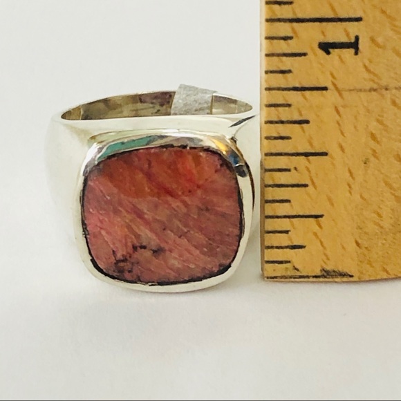 Rhodochrosite Signet Ring Cushion Pink 925 Silver Square Semi Precious Sz 8.25 - Picture 7 of 16